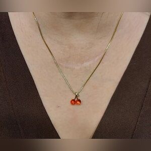 Glass Cherry Gold tone necklace